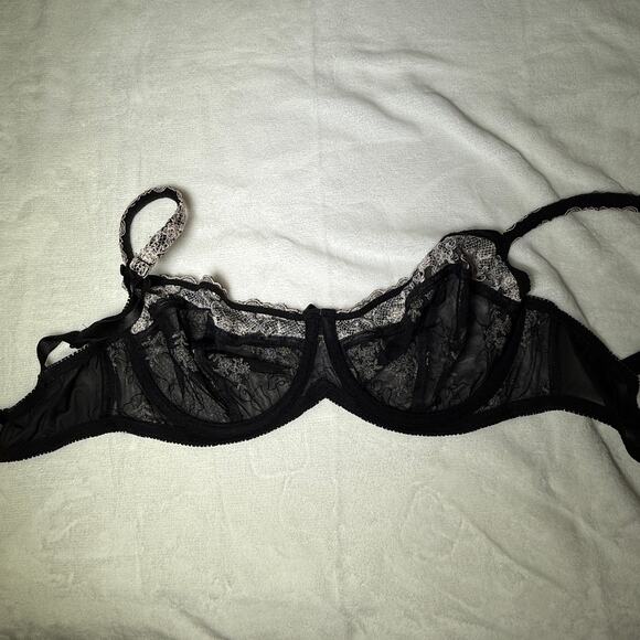 Felina Lingerie Bra 34DD Black Sheer Lace Embroidered Unlined Underwire Floral - Picture 6 of 10